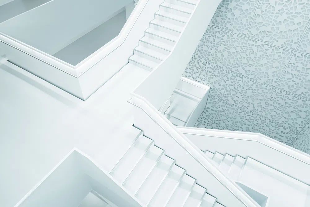 Modern White Staircase — Minimalist Print.
