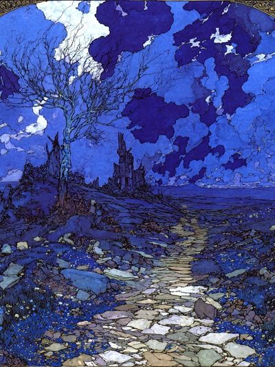 Mystical Ruins Under Blue Sky Poster. poster print