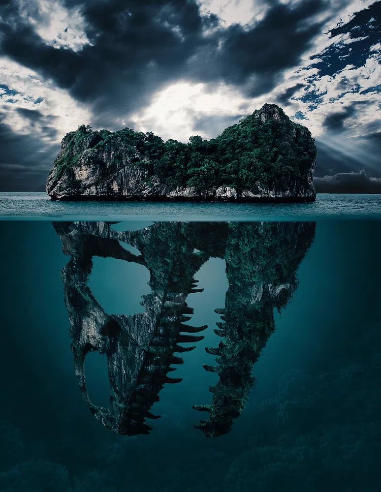 Mystical Island with Skull Reflection — Art Print. poster detail