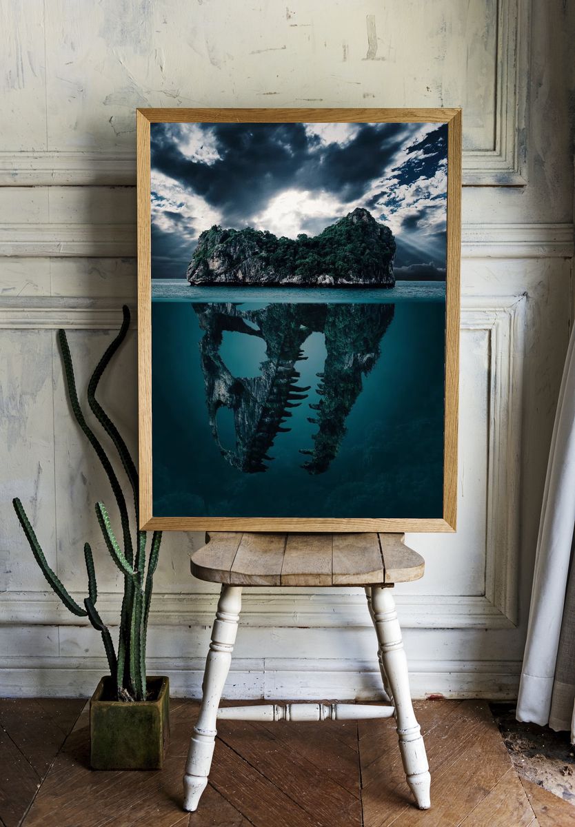 Mystical Island with Skull Reflection — Art Print room preview