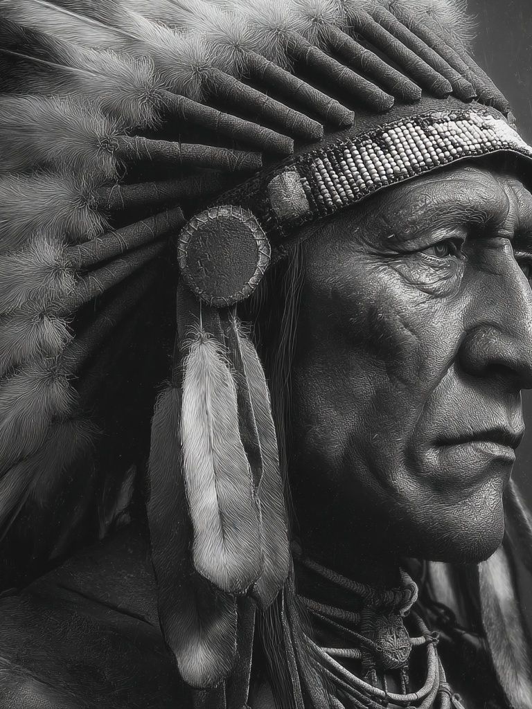 Native American Chief — Black-White Print. poster detail