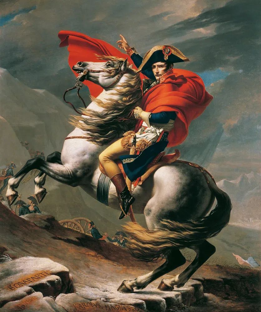 Napoleon Crossing Alps (1801-1805) Jacques-Louis. poster — fine-art art