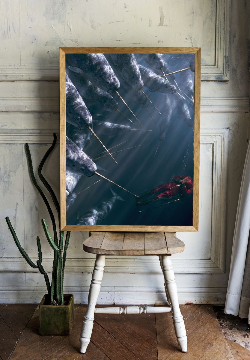 Narwhal Encounter Illustration Poster. room preview