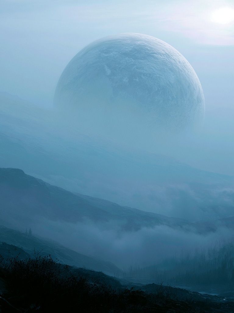 Moonlit Misty Mountains Print. poster detail