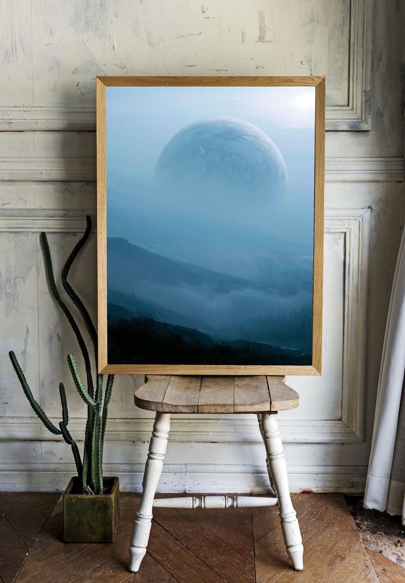 Moonlit Misty Mountains Print. — room view 1