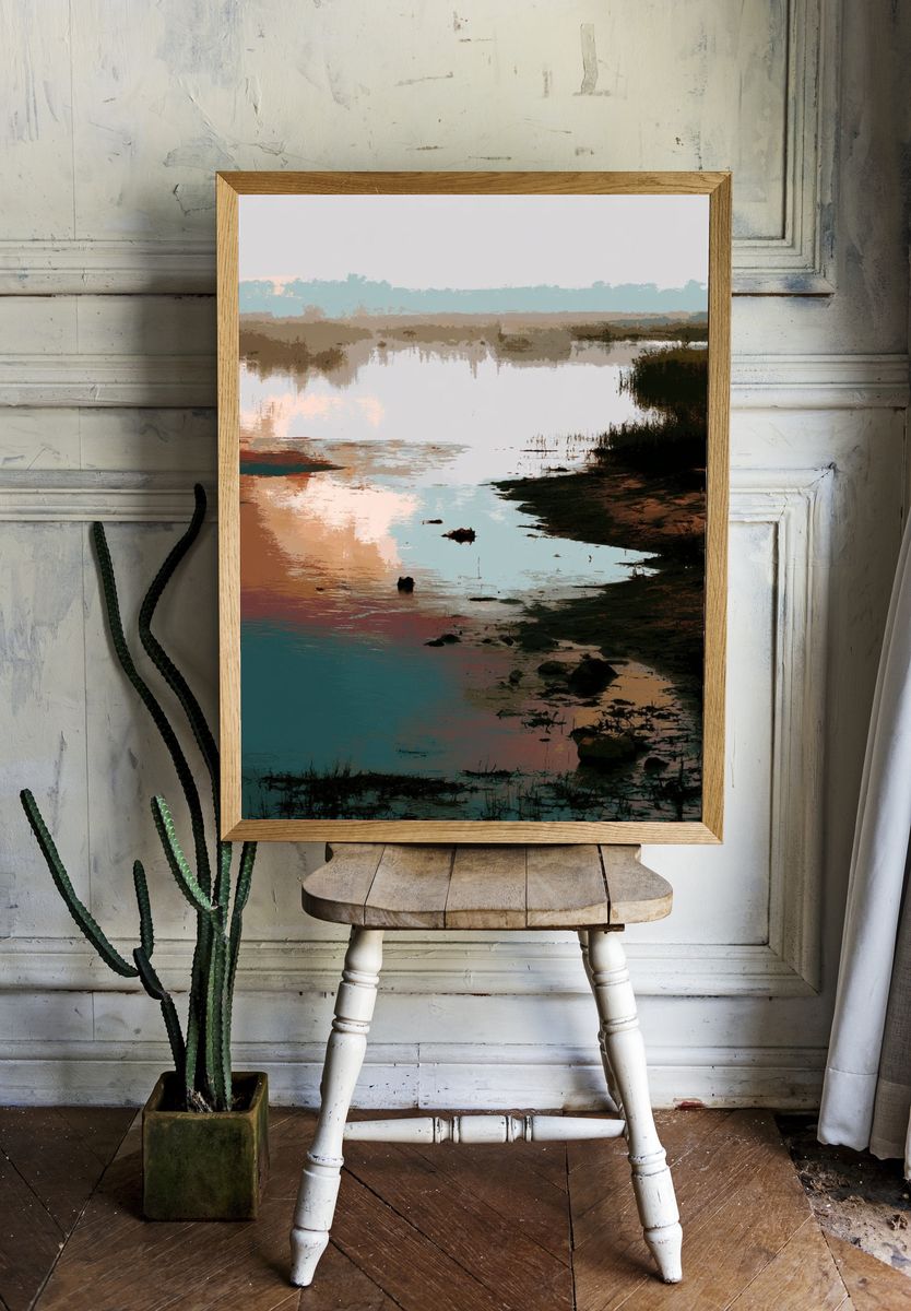 Misty Marsh Reflection Print. — room view 1