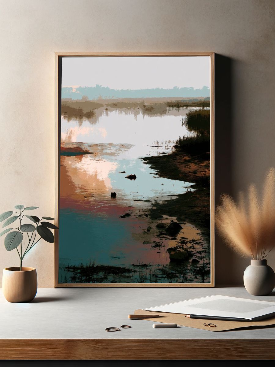 Misty Marsh Reflection Print. — room view 2