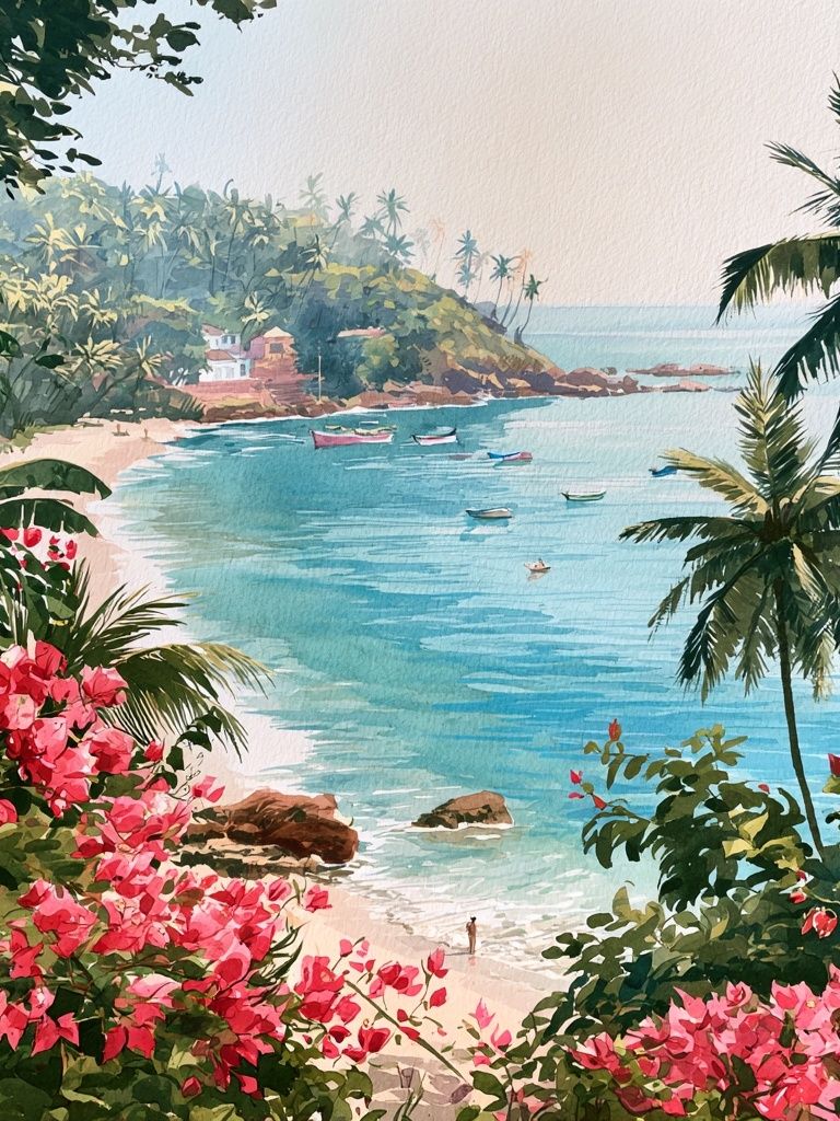 Tropical Bay Watercolor Poster. poster — nature art