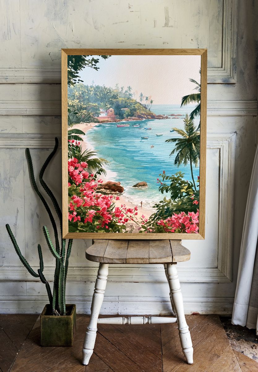 Tropical Bay Watercolor Poster. — room view 1