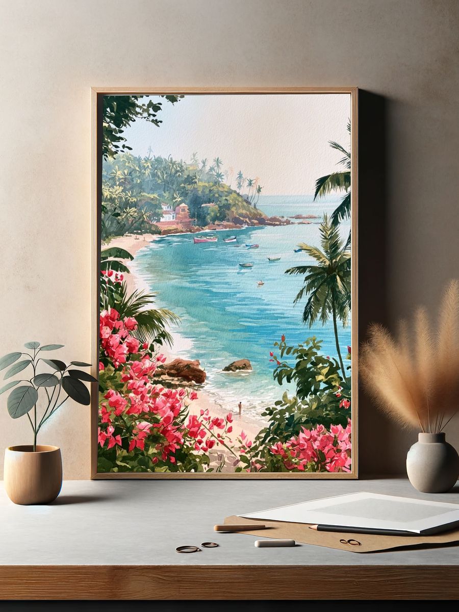 Tropical Bay Watercolor Poster. — room view 2