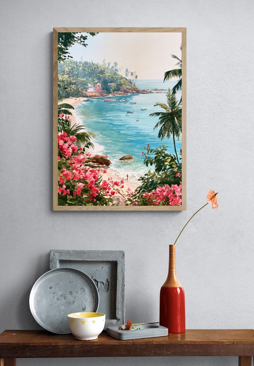Tropical Bay Watercolor Poster. — room view 3