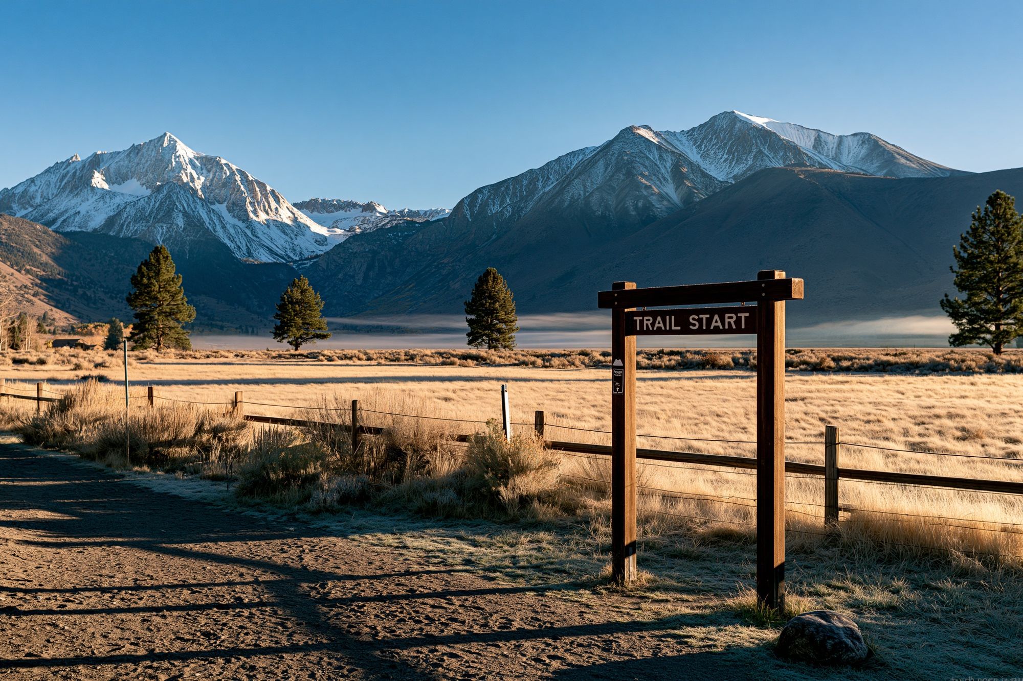 Snowy Mountain Trail Start Poster. poster detail