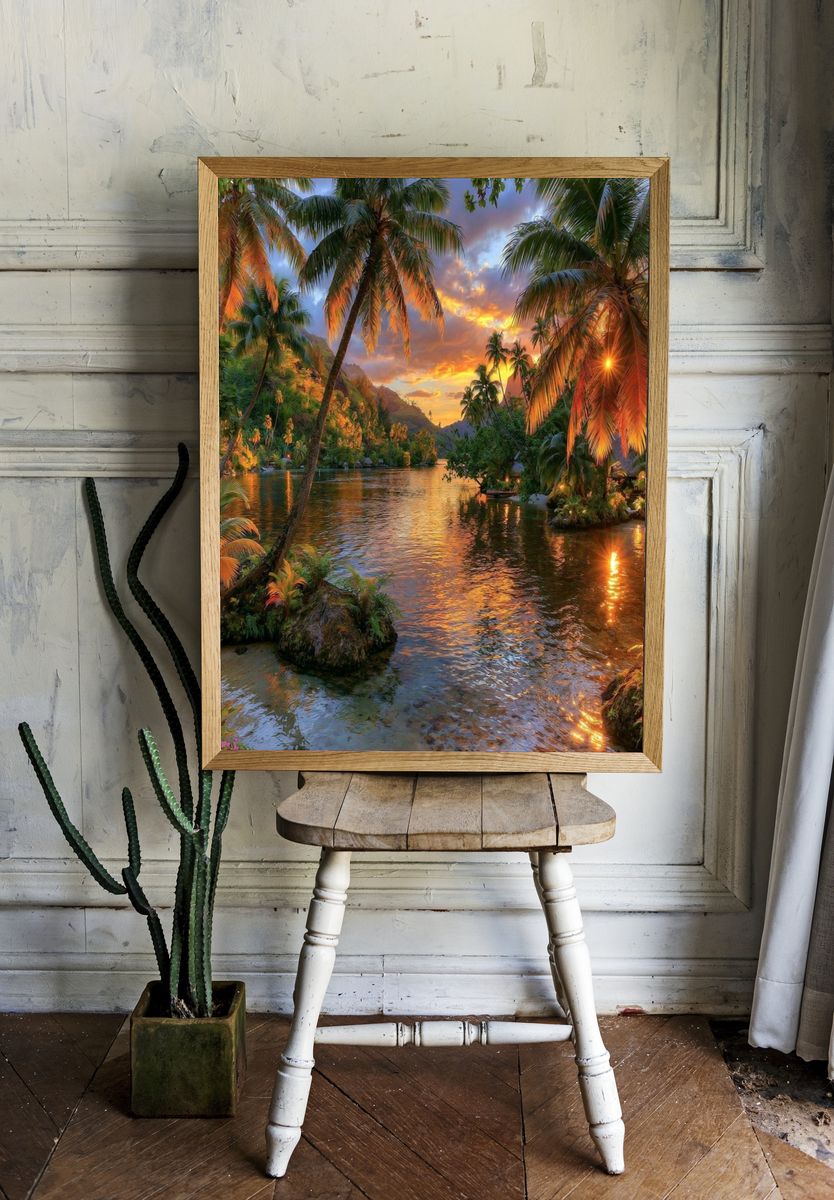 Tropical Lagoon Sunset Poster. — room view 1