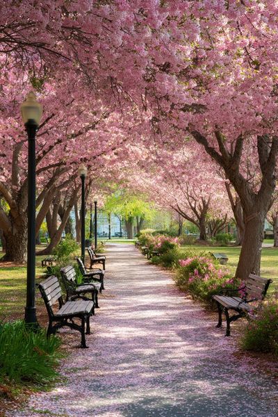Cherry Blossom Park Path Poster. poster