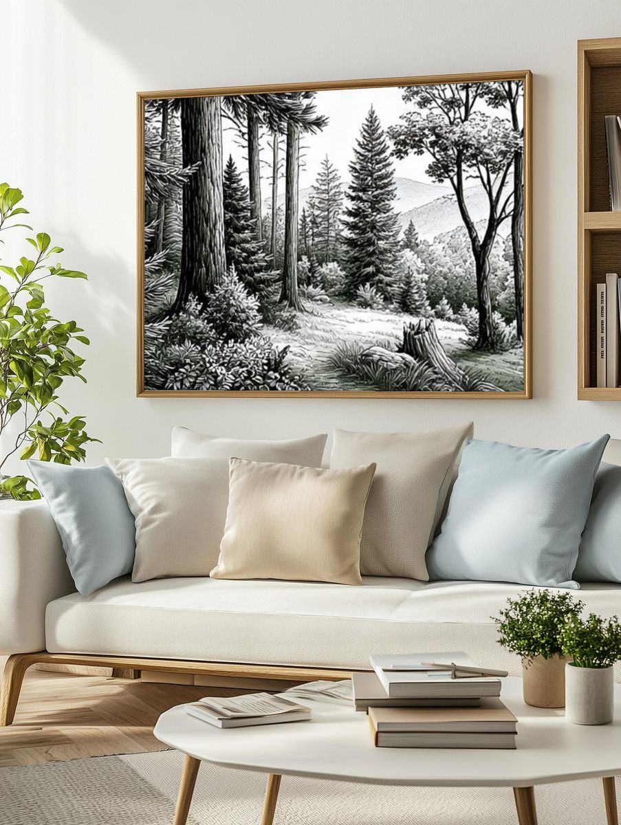 Misty Forest Landscape Print. — room view 2