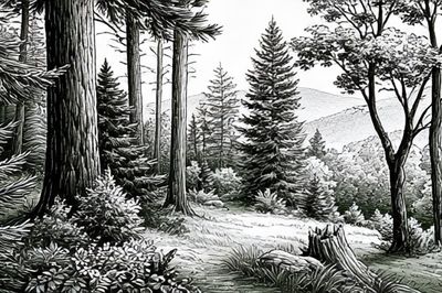 Misty Forest Landscape Print. poster