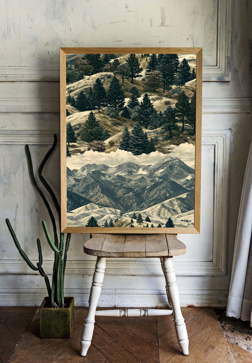 Mountain Forest Landscape Print. — room view 1