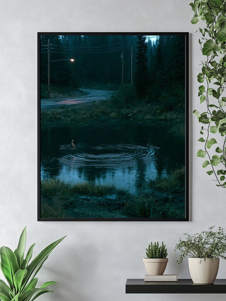 Misty Forest Road at Dusk Poster. — room view 4