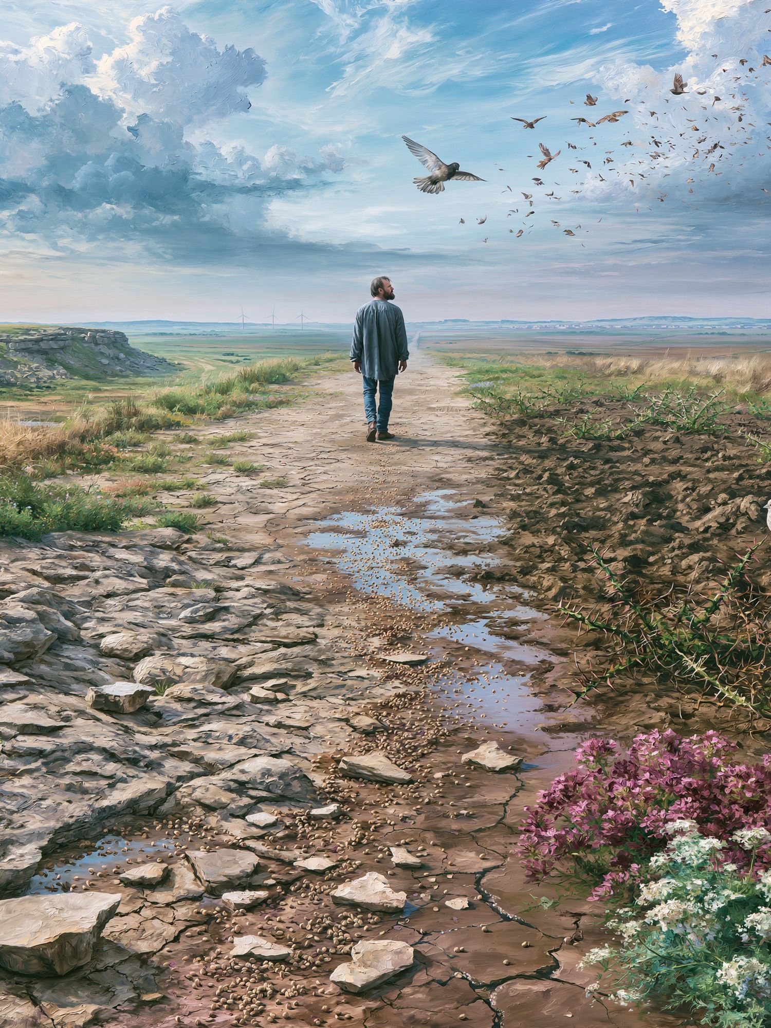 Solitary Walk in the Meadow Print. poster — nature art