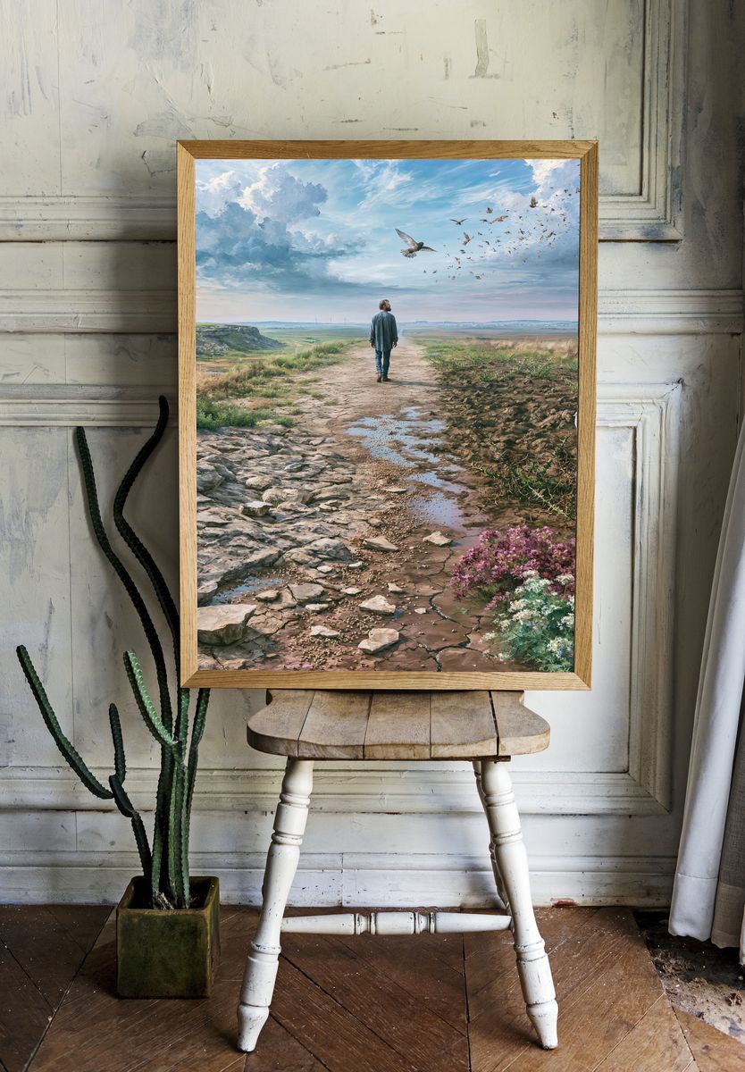 Solitary Walk in the Meadow Print. room preview