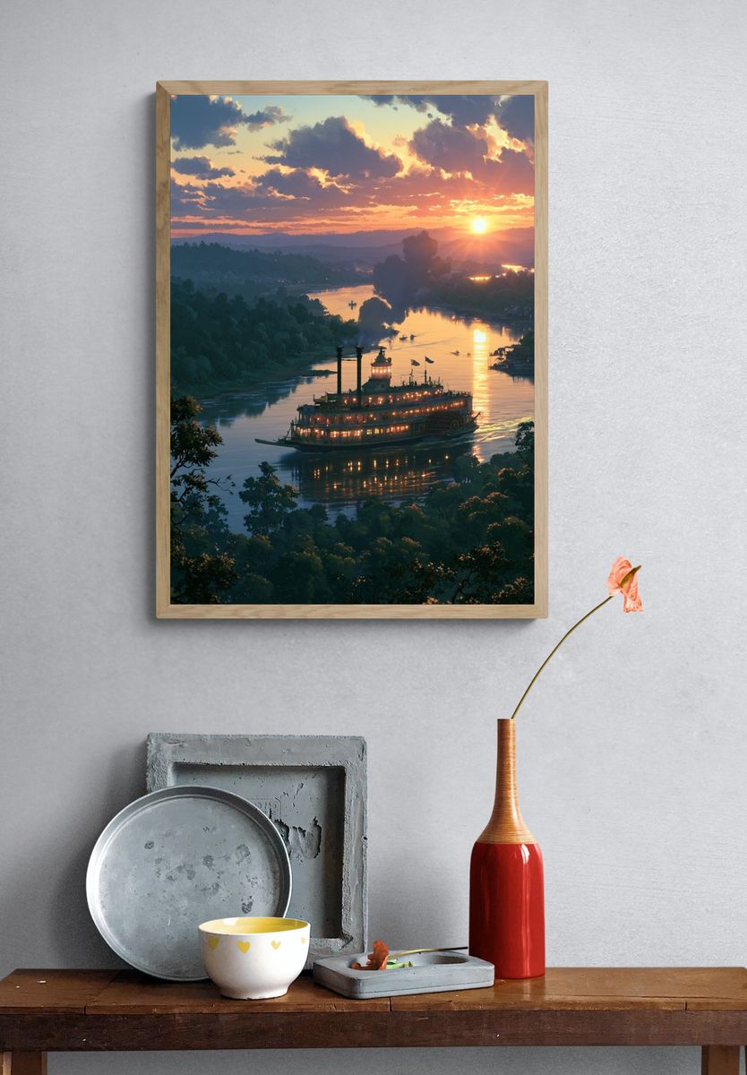 Sunset River Steamboat Print. — room view 3