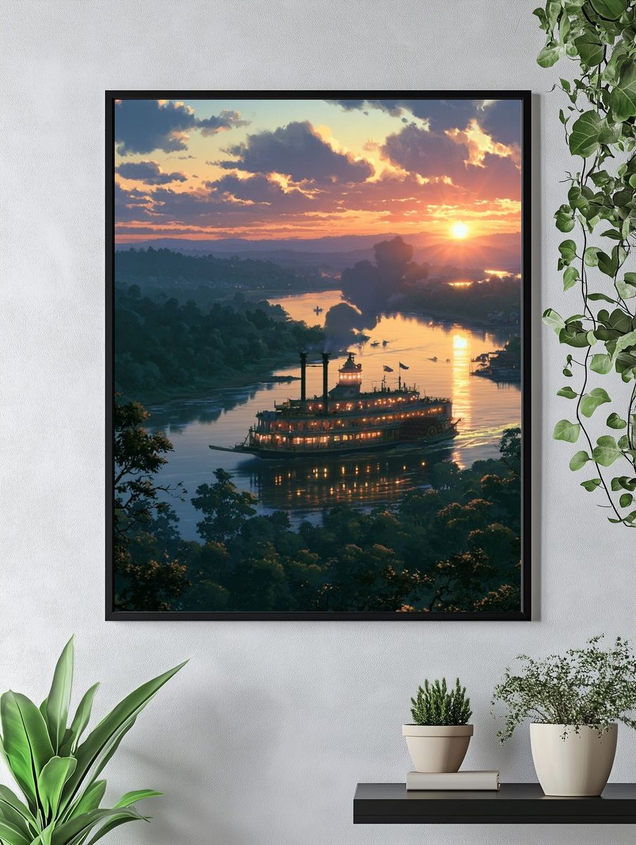 Sunset River Steamboat Print. — room view 4