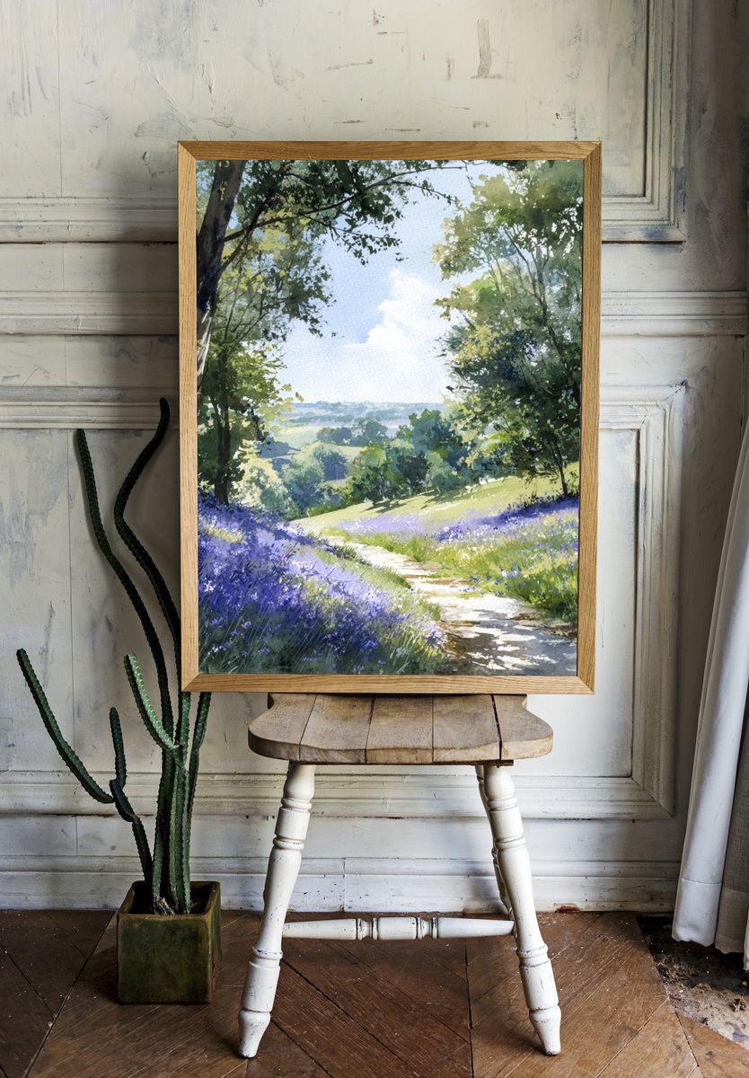 Lavender Meadow Path Watercolor Print. — room view 1