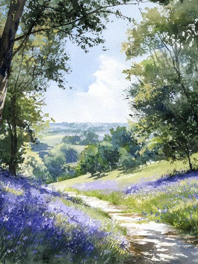 Lavender Meadow Path Watercolor Print