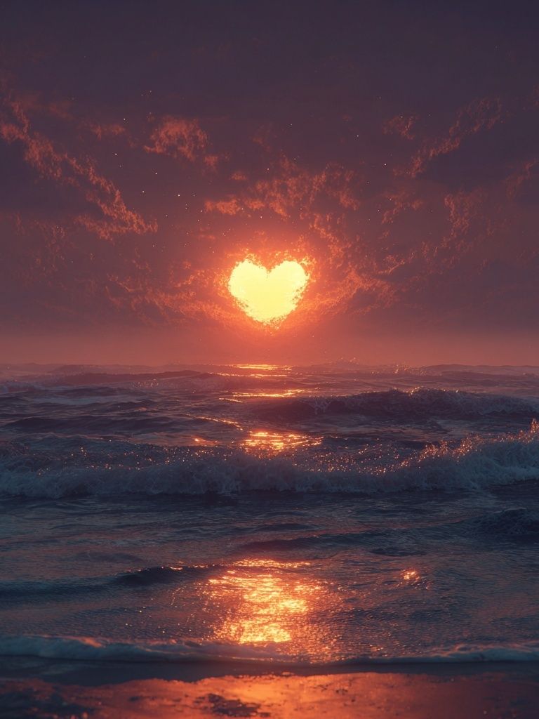 Heart Sunset Ocean Print. poster detail