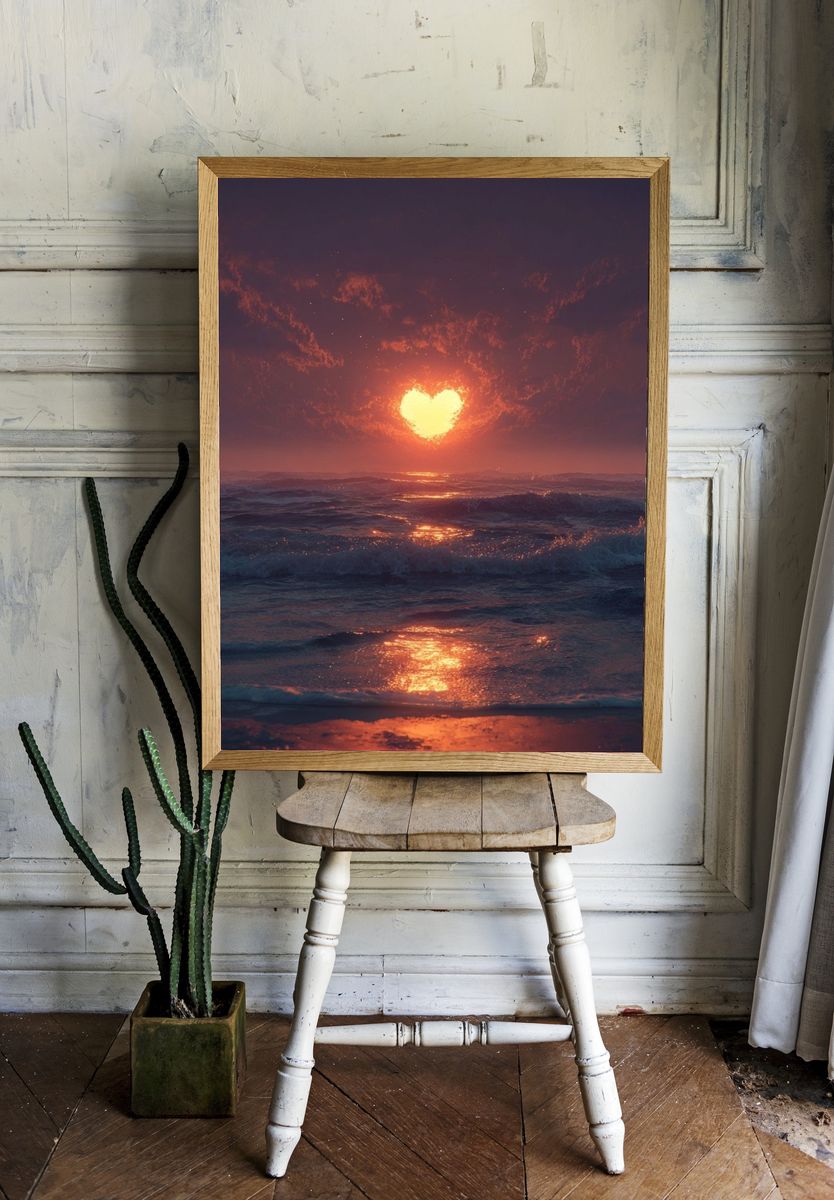 Heart Sunset Ocean Print. — room view 1