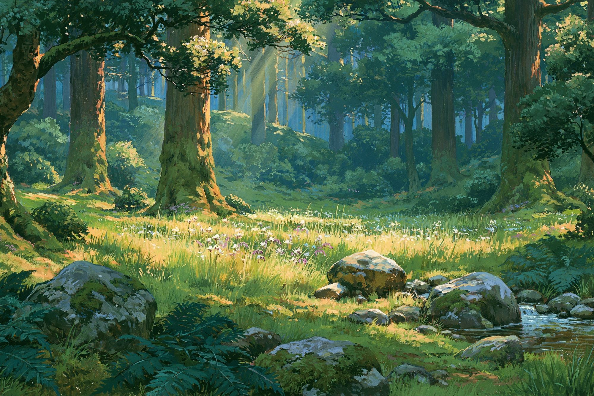 Sunlit Forest Glade Illustration Poster. poster detail