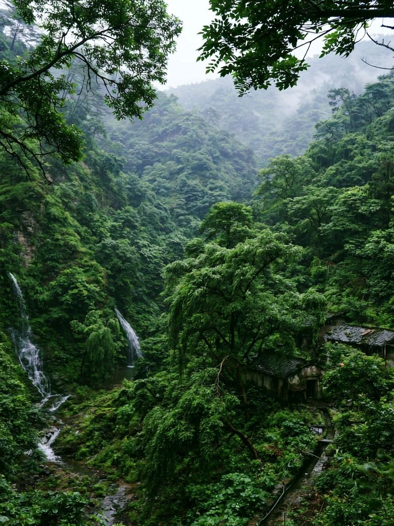 Misty Jungle Waterfall Poster. poster — nature art