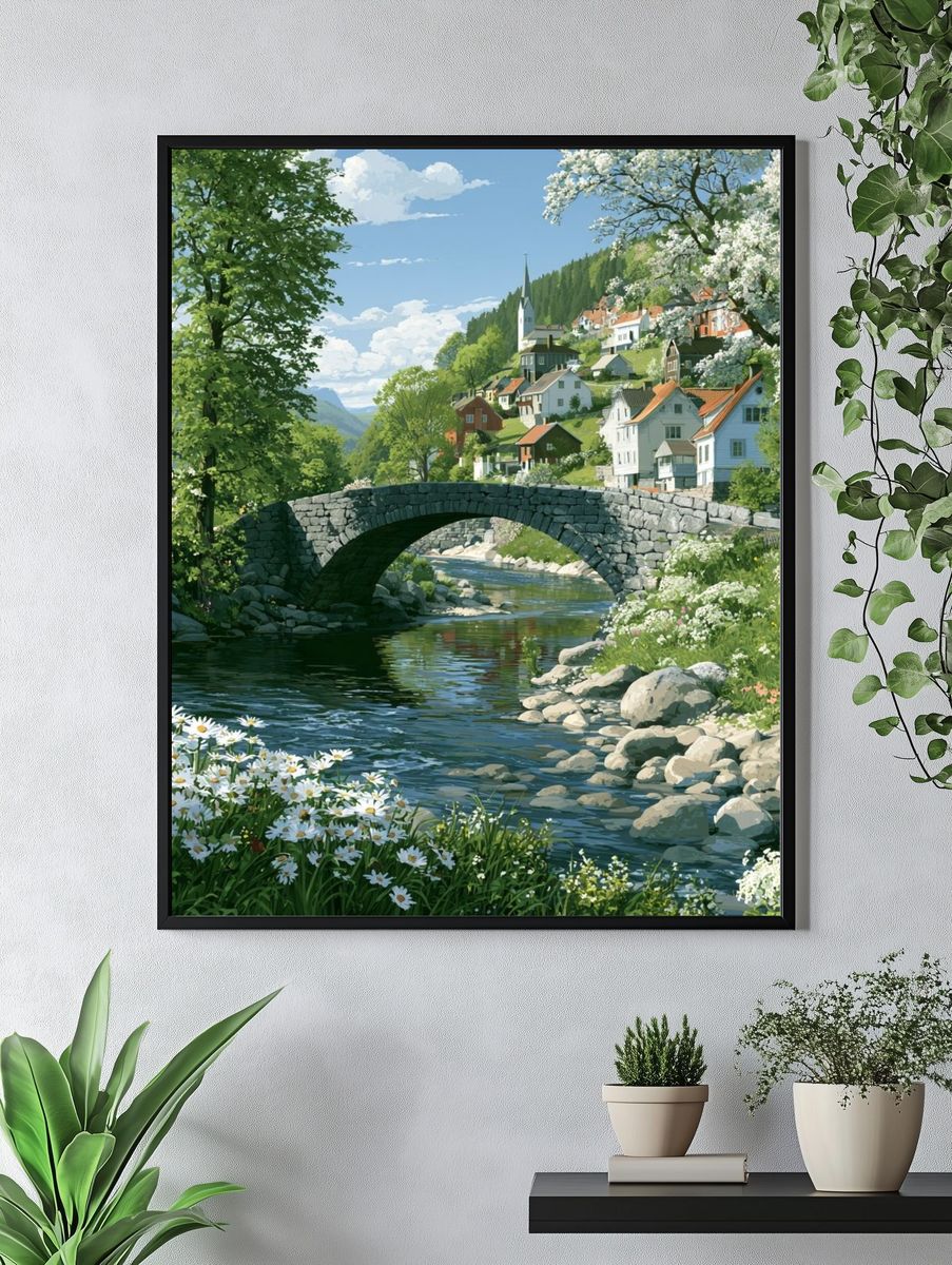 Riverside Village Landscape Print. — room view 4