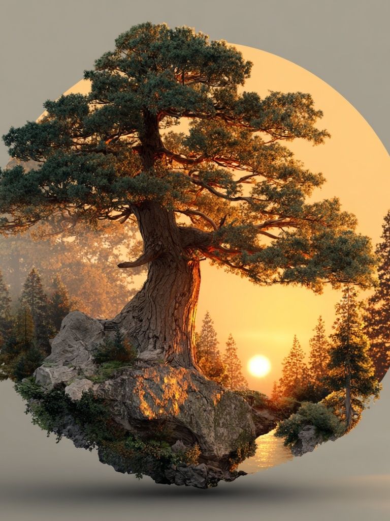 Sunset Pine Landscape Print. poster — nature art