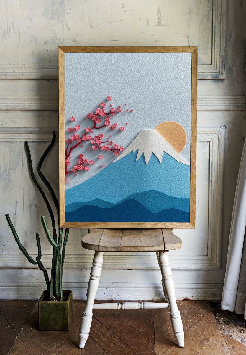 Mount Fuji Sakura Landscape Print. — room view 1