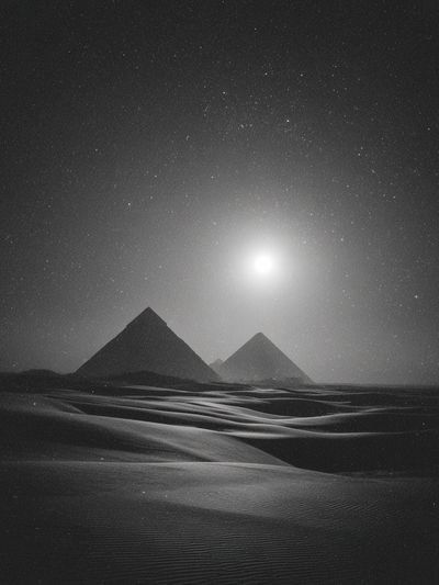 Moonlit Desert Pyramids Print. poster