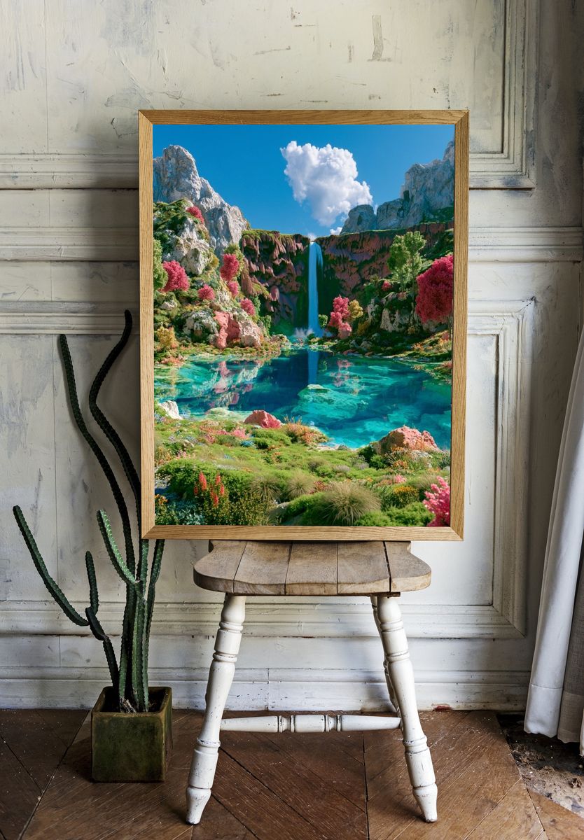 Enchanted Waterfall Landscape Poster. — room view 1
