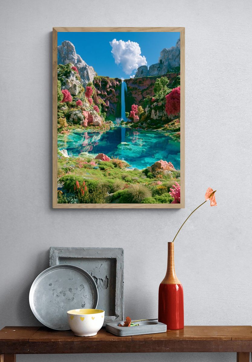 Enchanted Waterfall Landscape Poster. — room view 3