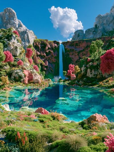 Enchanted Waterfall Landscape Poster. poster