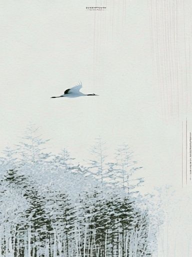 Crane Over Winter Forest Print. poster — nature art