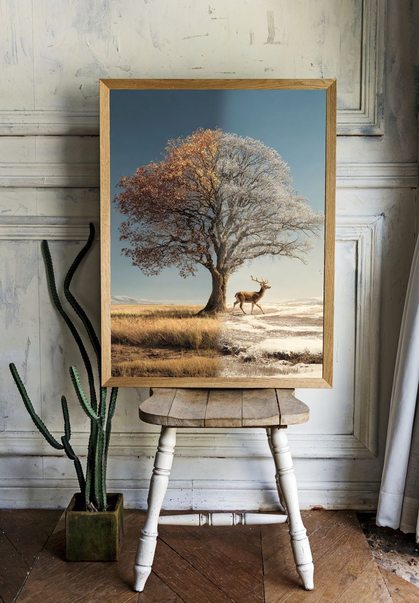 Seasonal Deer Tree Poster. room preview