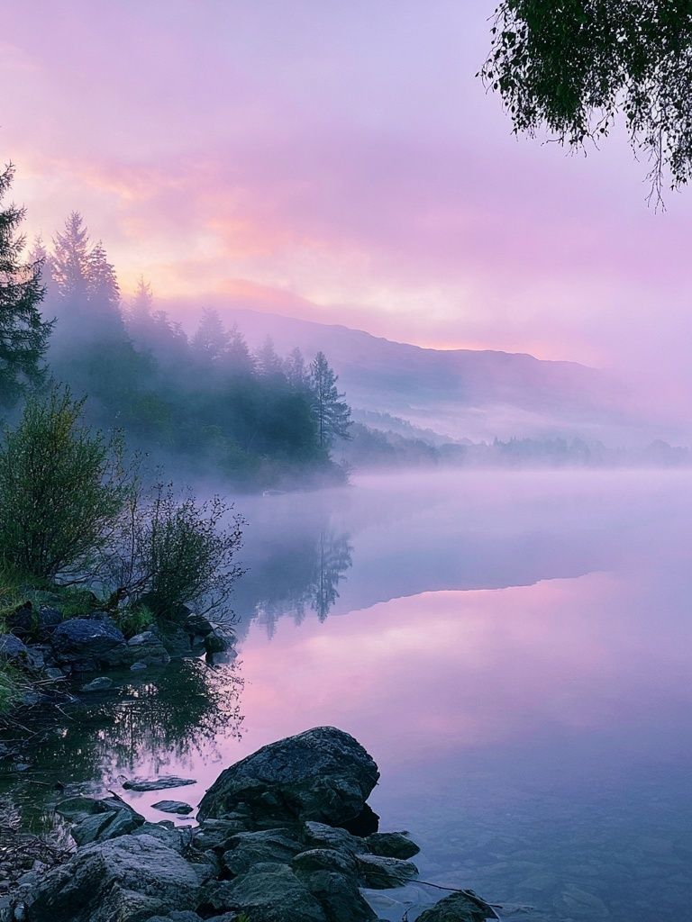 Misty Lake Sunrise Photography Poster. poster detail