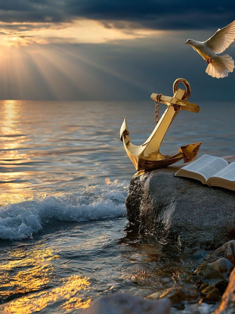 Anchor and Dove Seascape Print. poster — nature art