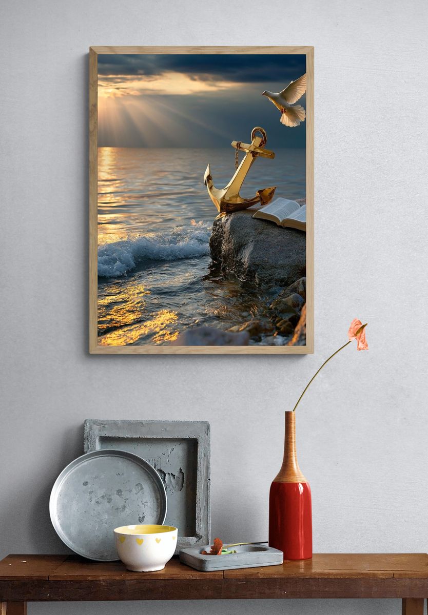 Anchor and Dove Seascape Print. — room view 3