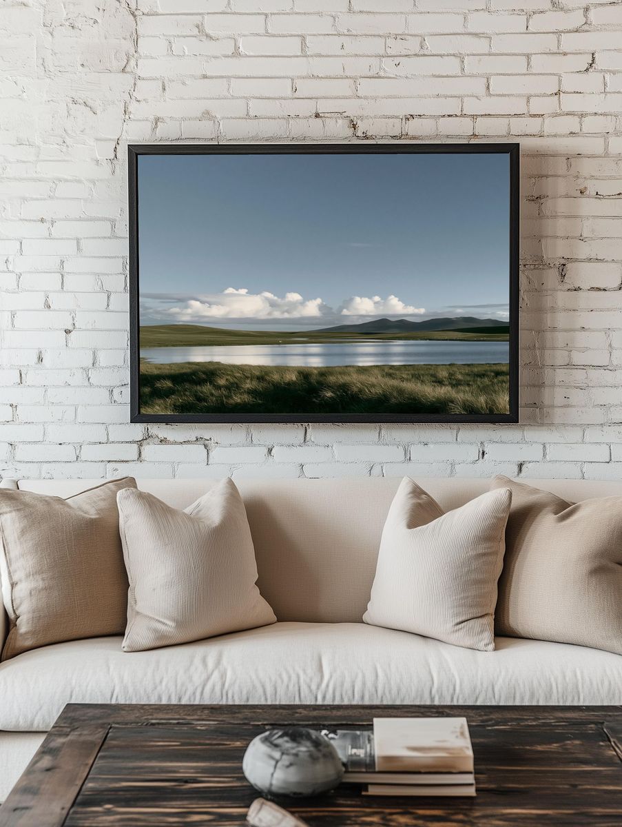 Misty Highland Lake Landscape Print. — room view 1
