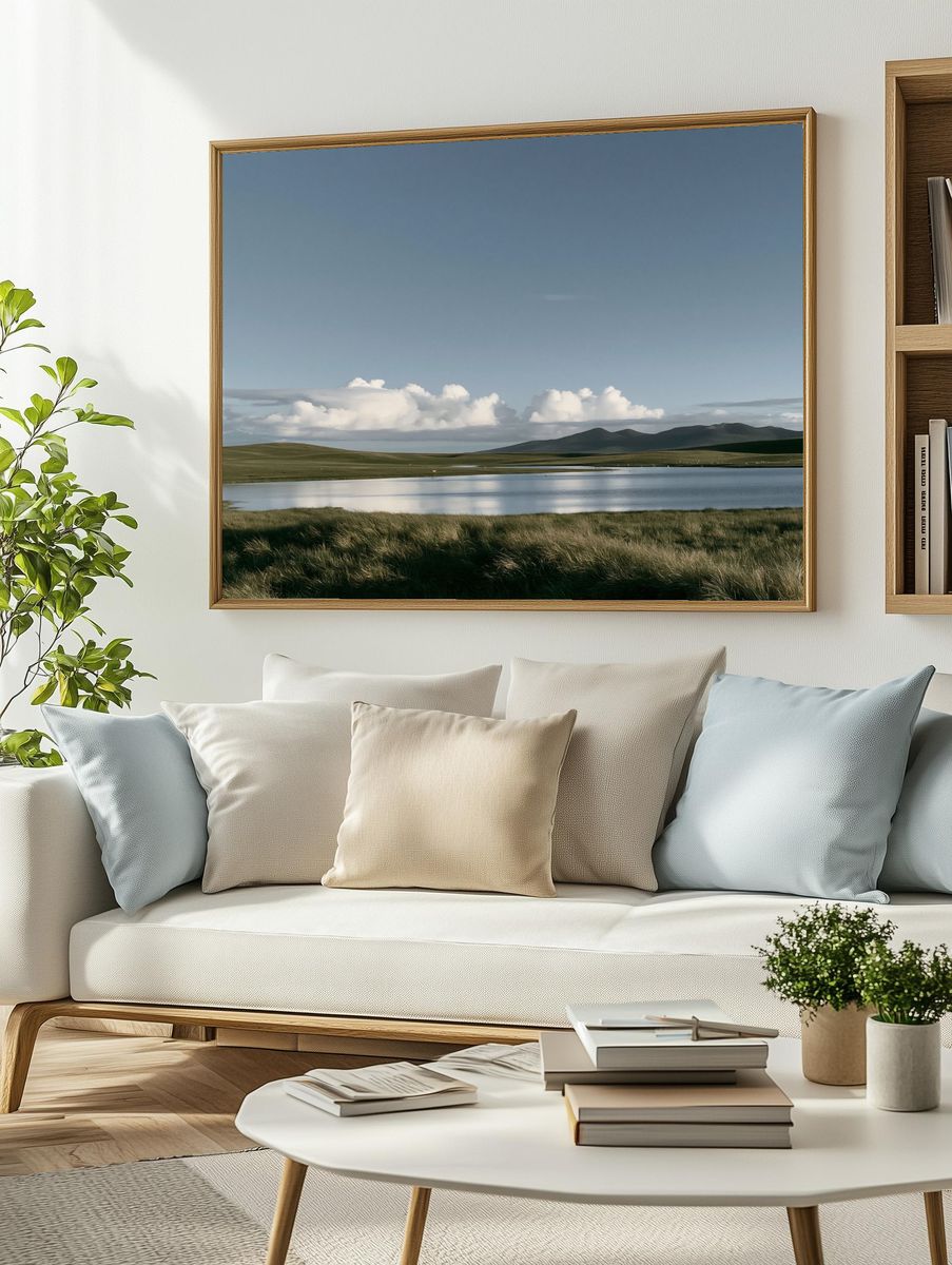 Misty Highland Lake Landscape Print. — room view 2