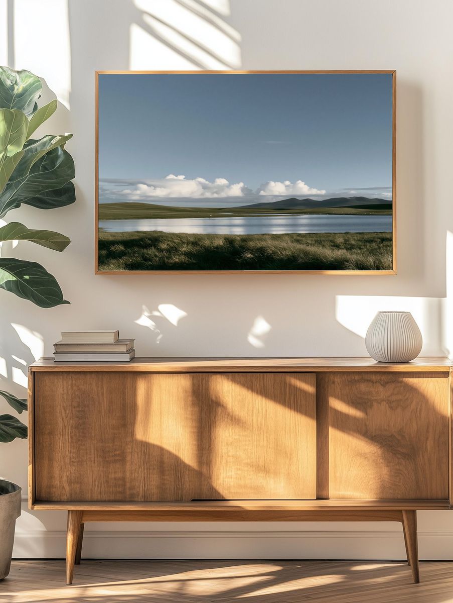 Misty Highland Lake Landscape Print. — room view 3