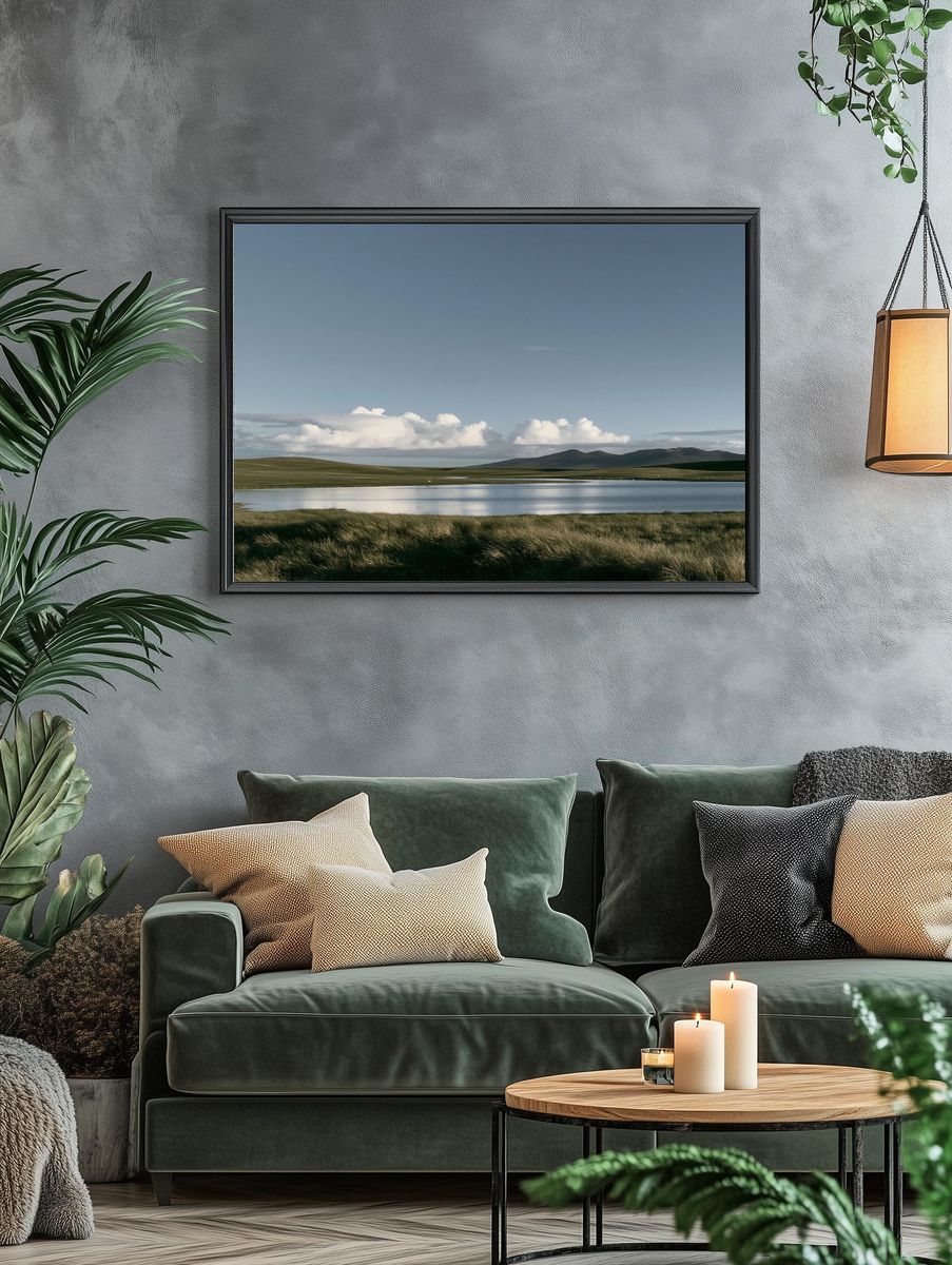 Misty Highland Lake Landscape Print. — room view 4