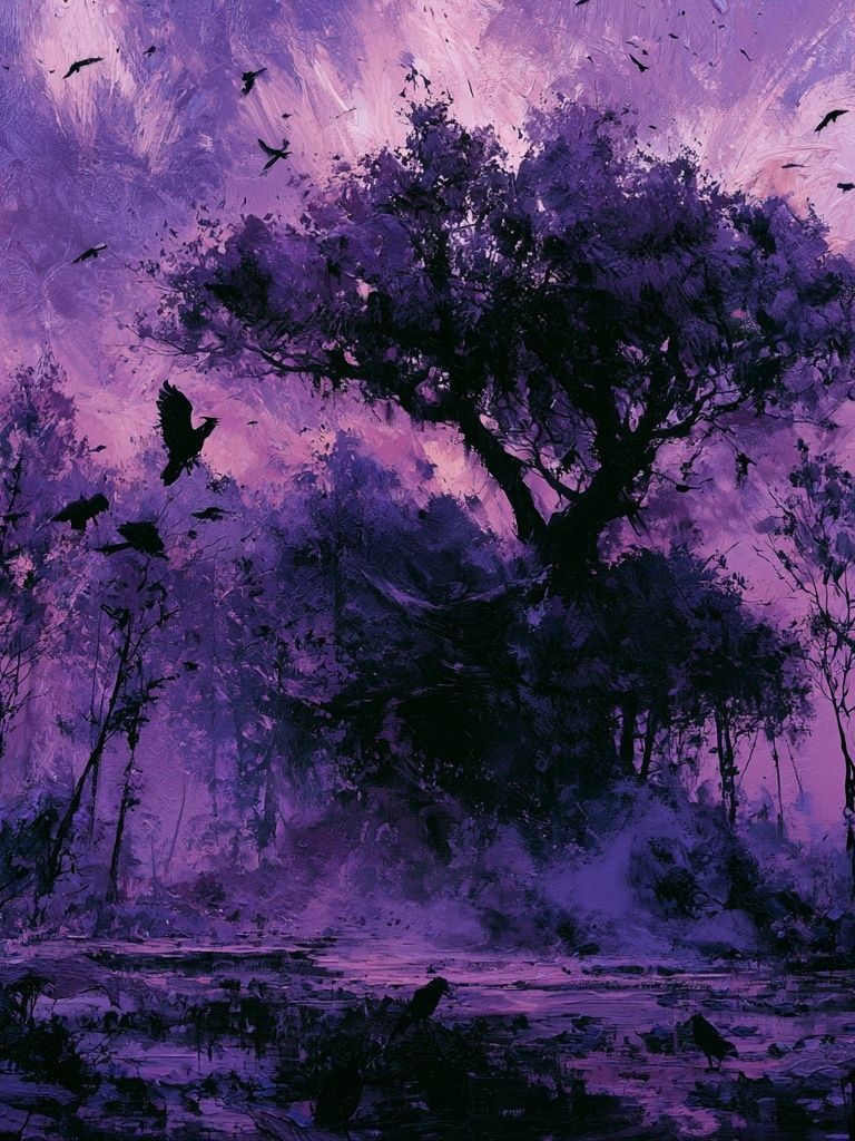 Purple Forest Silhouette Print. poster detail