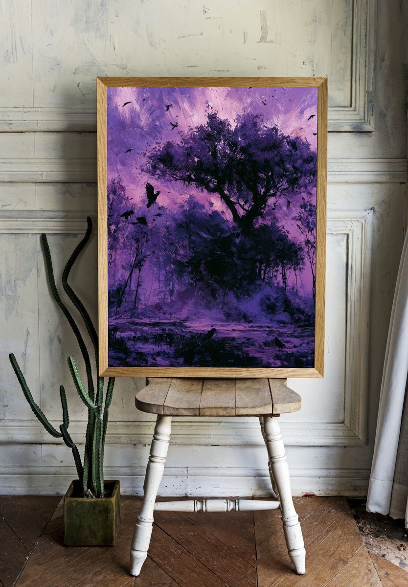 Purple Forest Silhouette Print. — room view 1